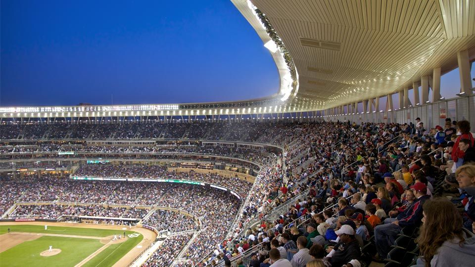 Target Field top deck canopy showing Versa-Dek® above crowd watching baseball game