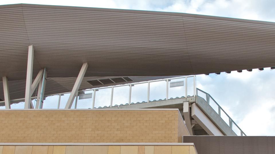 Detail of stadium light structure with painted Verda-Dek® roof deck