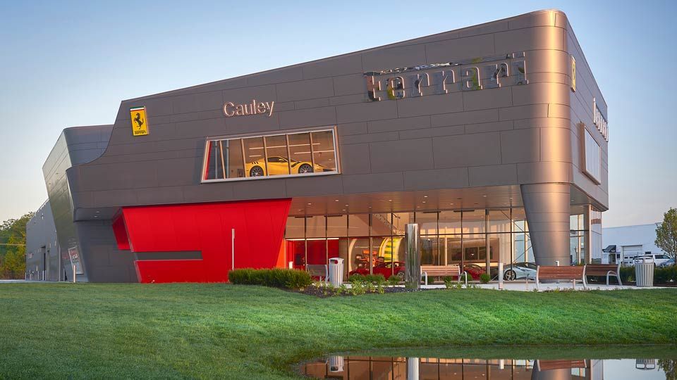 Exterior side view of Ferrari dealership