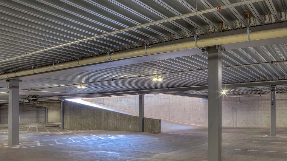 Ramp in concrete parking garage