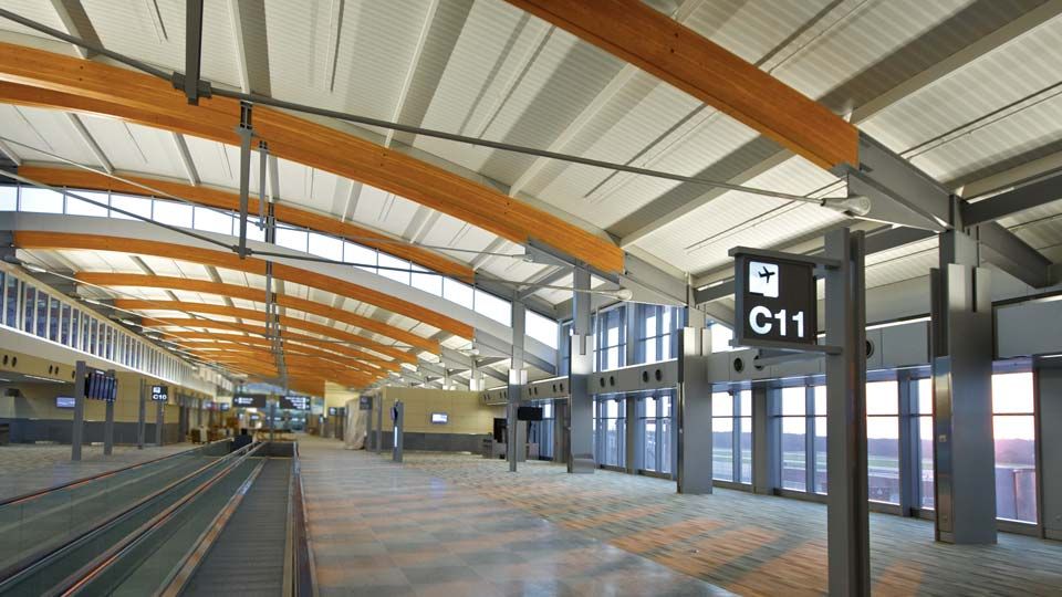 Airport terminal with Curve-Dek® on wood beams