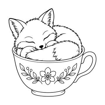 Fox in a Teacup line drawing
