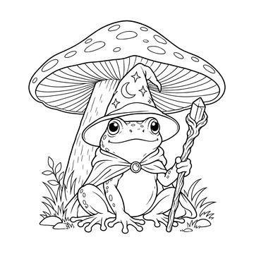 Frog Wizard line drawing
