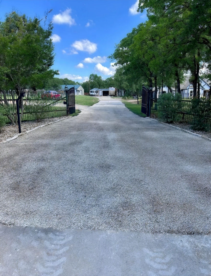 Beautiful new tar & chip surface with light stone aggregate texture