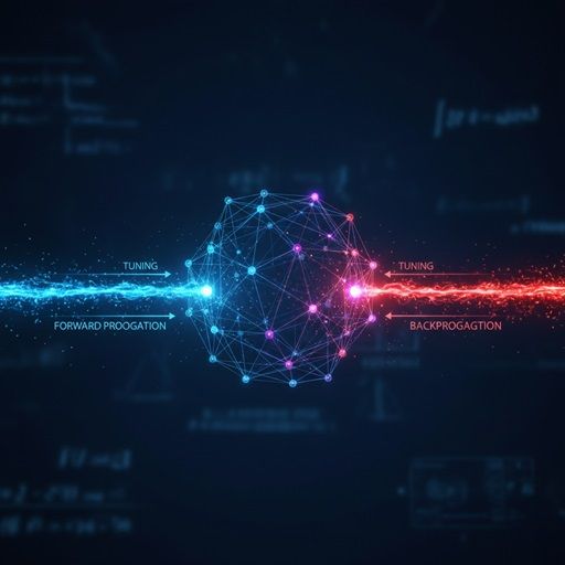 Melalui Backpropagation, jaringan 'belajar' dari kesalahannya dengan mengirimkan sinyal koreksi balik untuk menyesuaikan bobot koneksi - Richkeyrick (T. Ricky Husny) AI Engineer Indonesia dengan 60+ Aplikasi AI