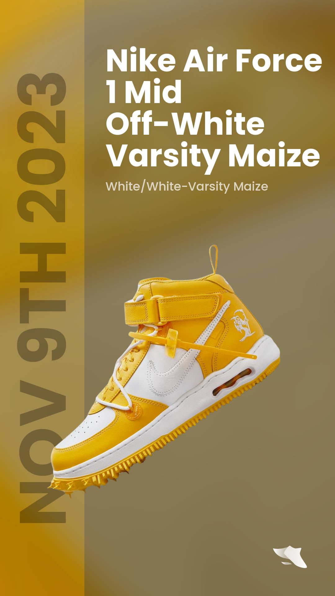 Nike AF1 Mid White and Varsity Maize c/o Off-White™️ in yellow