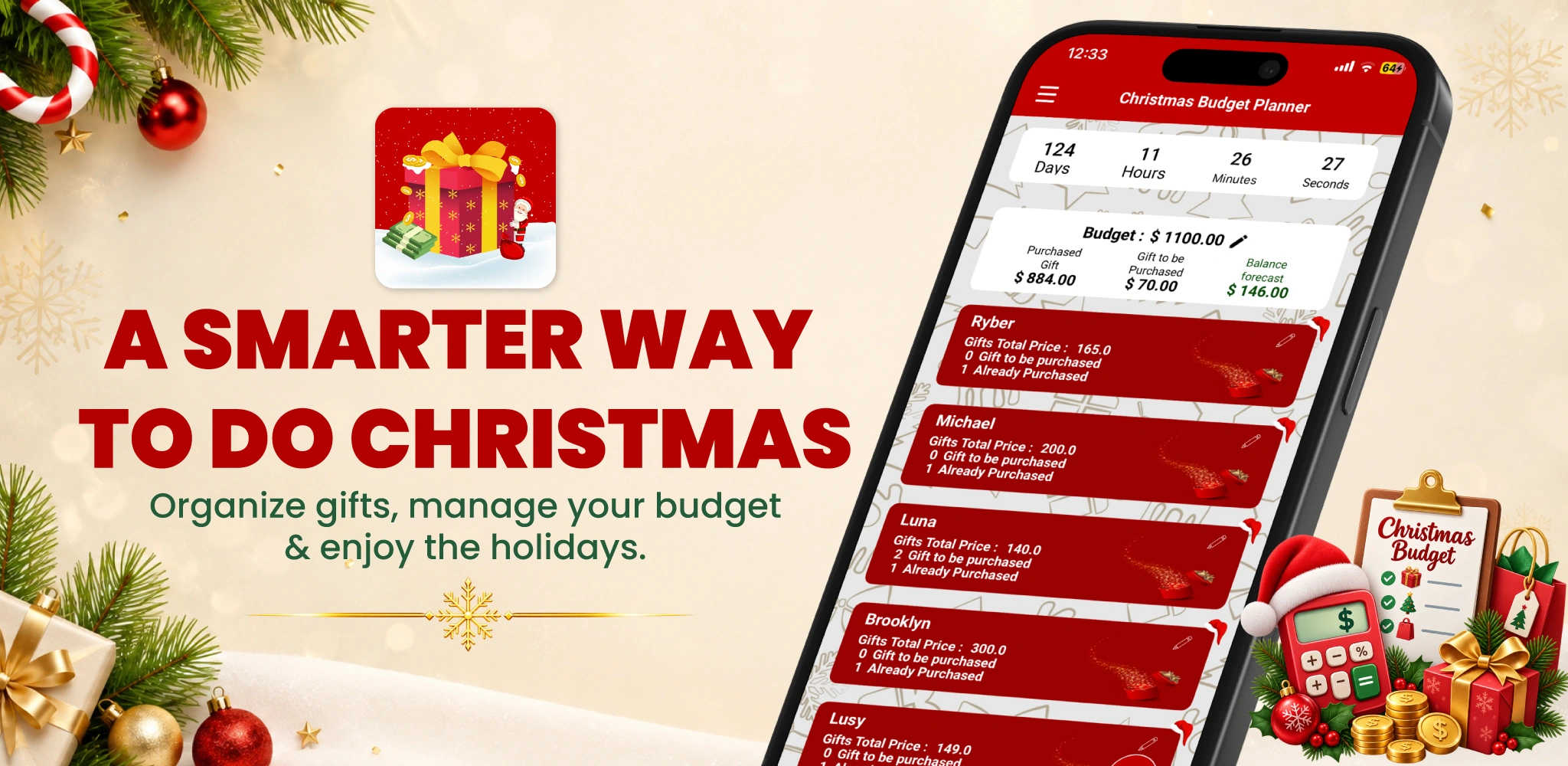 Christmas Budget Planner app preview