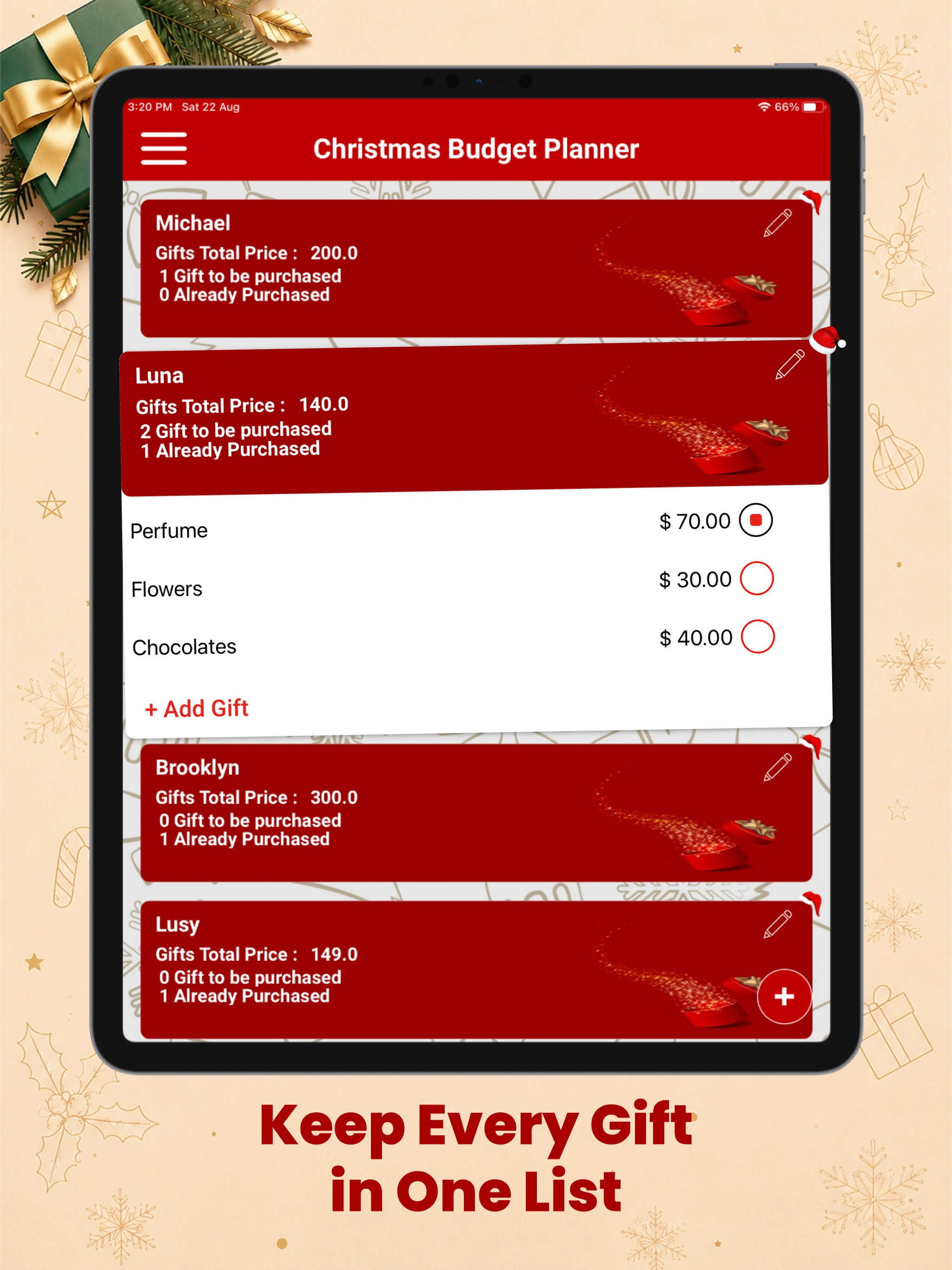 Christmas Budget Planner iPad screenshot 3