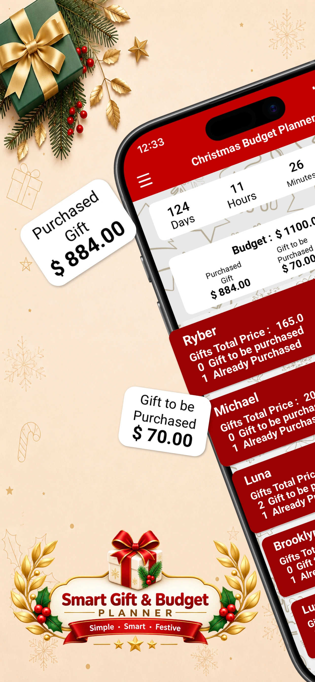 Christmas Budget Planner iPhone screenshot 1
