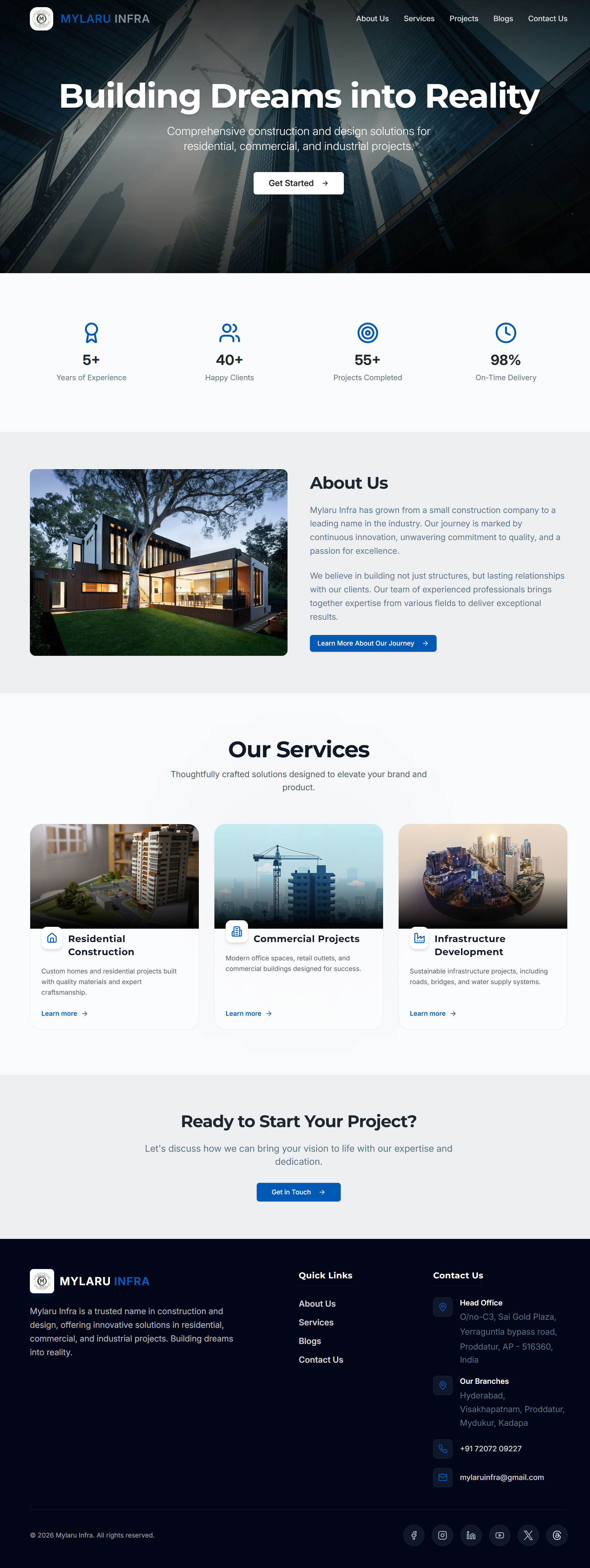 Mylaru Infra — Construction Company Website with Admin Dashboard