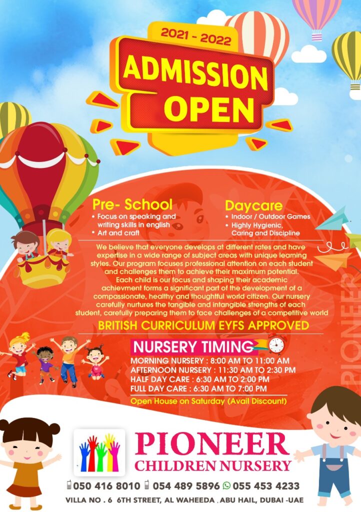 Pioneer Children Nursery in Dubai, Al Waheda Best Nurseries and Preschools, EYFS Nursery in