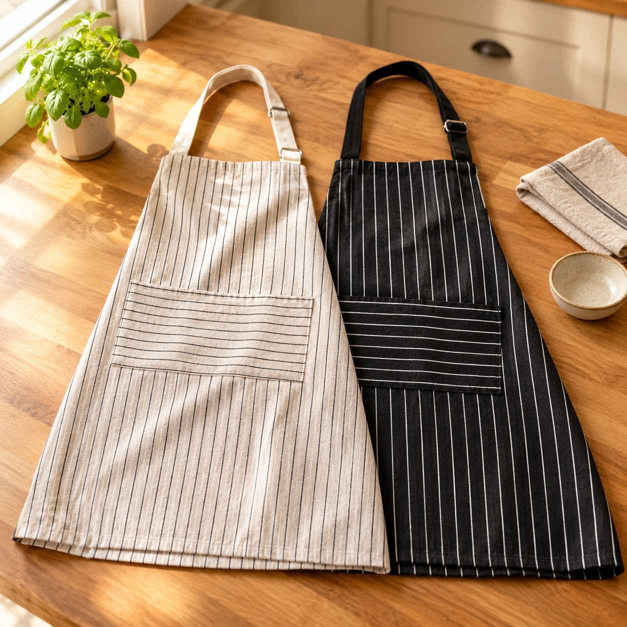 Striped Bib Cooking Apron with Pockets (2-Pack)