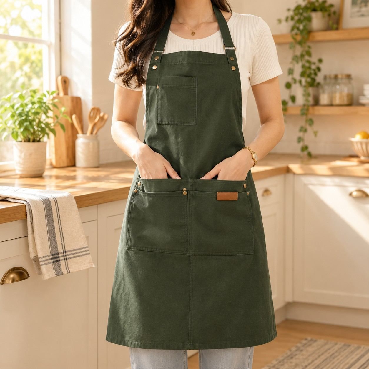 Waterproof Canvas Bib Apron with Large Pockets