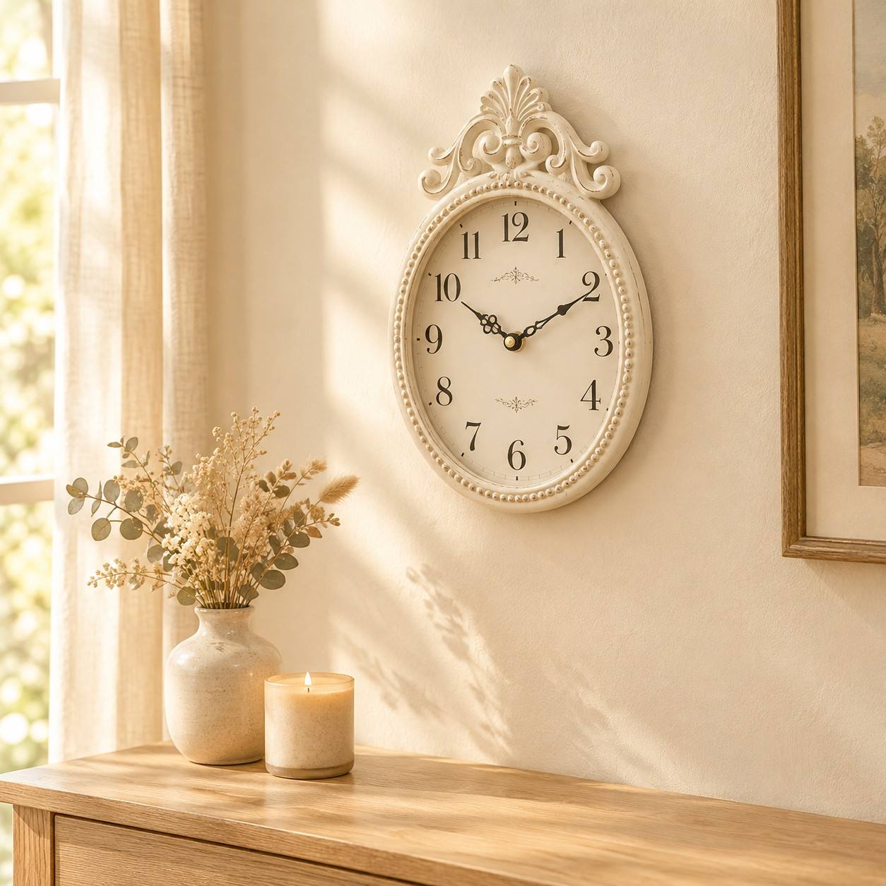 Vintage Oval Wall Clock Ivory White