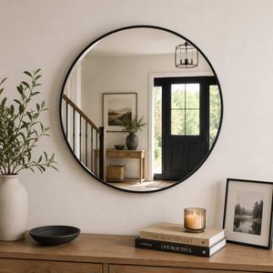 BEAUTYPEAK 24 Inch Round Mirror, Metal Frame Circle Mirror, Wall Mounted for Entryway, Bathroom, Vanity, Living Room, Black