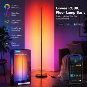 Govee RGBIC Floor Lamp Basic, 1000lm LED Corner Lamp Compatible with SmartThings, Alexa, and Matter, Modern Floor Lamp with Music Sync and 16 Million DIY Colors, Standing Lamp for Bedroom Living Room