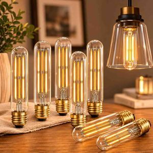 Dimmable E26 Edison Bulb 6W Equal 60 watt Light Bulb AC120V Warm White 2700K Edison Light Bulbs 60 Watt 600LM Tubular T10 led Bulb for Rustic Pendant,Chandeliers,Wall sconces,Vanity 6Pack