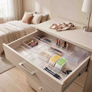 Vtopmart 25 PCS Clear Plastic Drawer Organizers Set, 4-Size Versatile Bathroom and Vanity Drawer Organizer Trays, Storage Bins for Makeup, Bedroom, Kitchen Gadgets Utensils and Office