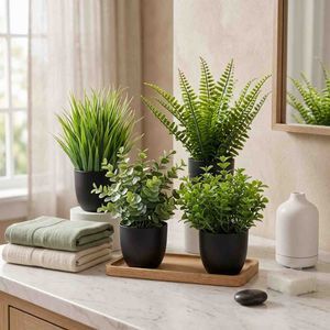 Der Rose Fake Plants 4 Packs Artificial Plants Small Faux Plants Black Bathroom Accessories for Halloween Bathroom Home Kitchen Coffee Table Office Desk Decor Indoor
