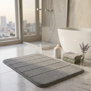 Yimobra Memory Foam Bath Mat, Super Soft Absorbent Bathroom Rug Non Slip, Quick Dry, Machine Washable Floor Carpet for Tub Shower, Home Decor Accessories, 24x17, Grey