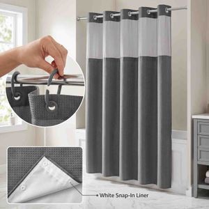 River Dream Heavyweight Grey No Hooks Required Dotted Waffle Weave Shower Curtain with Snap in Liner - 71W x 74H,Hotel Grade,Spa Like Bath Curtain,Gray