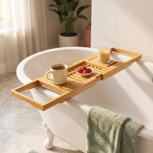 ROYAL CRAFT WOOD Premium Foldable Bathtub Tray Caddy - Wood Bath Tray for Tub, Bamboo Shelf, Expandable Bath Table Trays, Bathtub & Bathroom Accessories for New Home & Mothers, Birthday Gifts for Mom