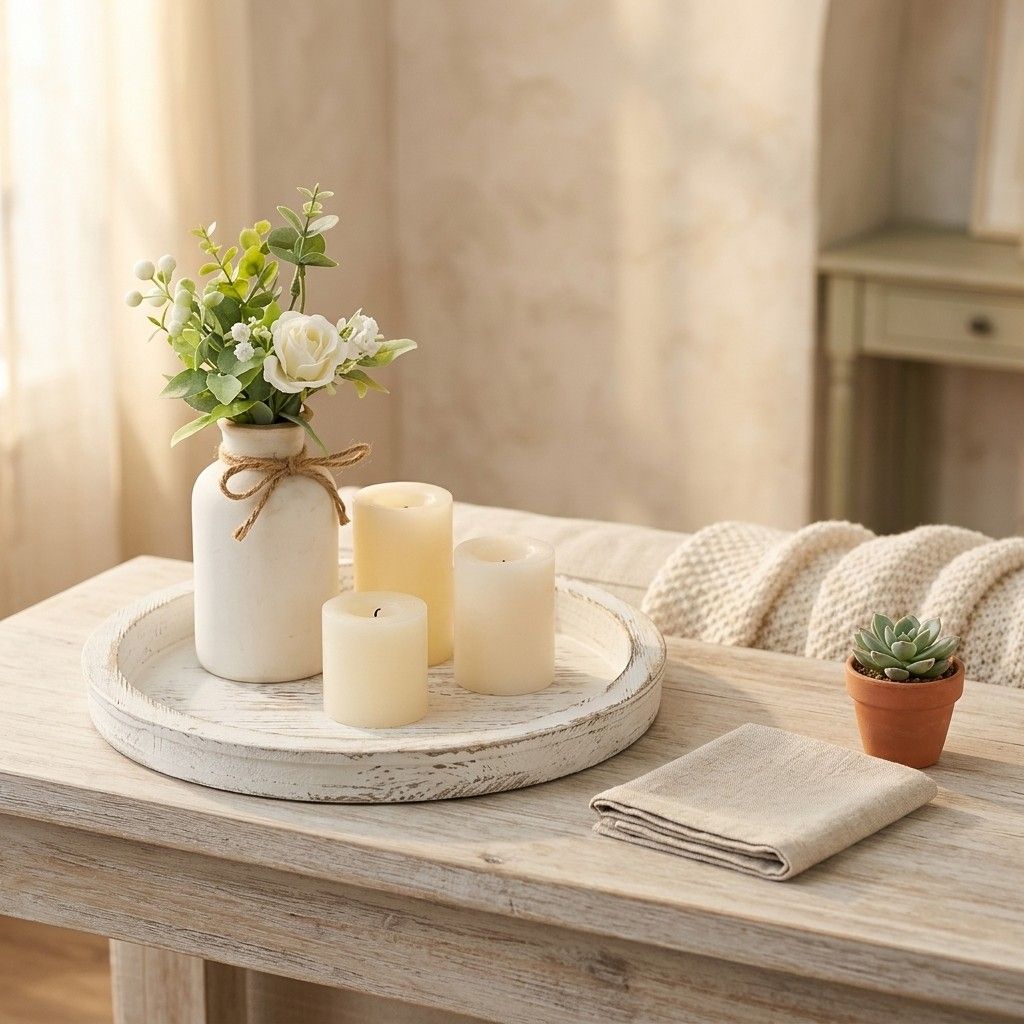Hanobe Round Rustic White Candle Tray
