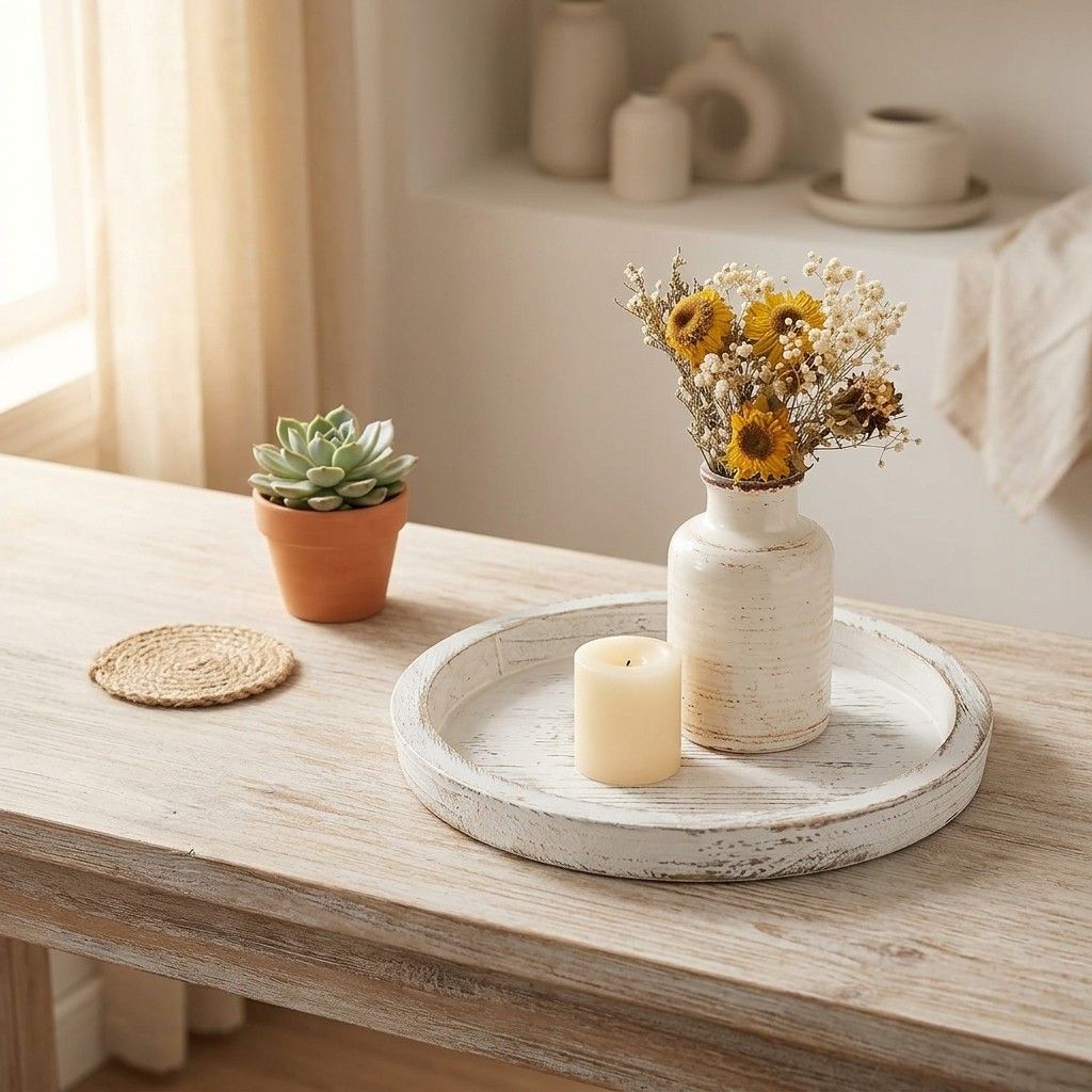 Romadedi Distressed White Candle Holder Tray