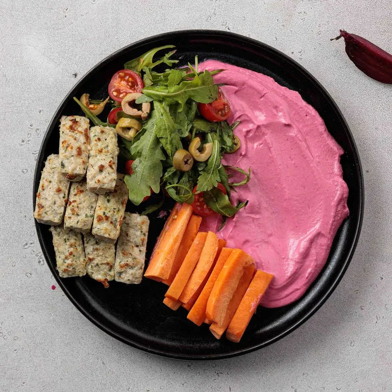Chicken Kofta and Beet Feta Dip