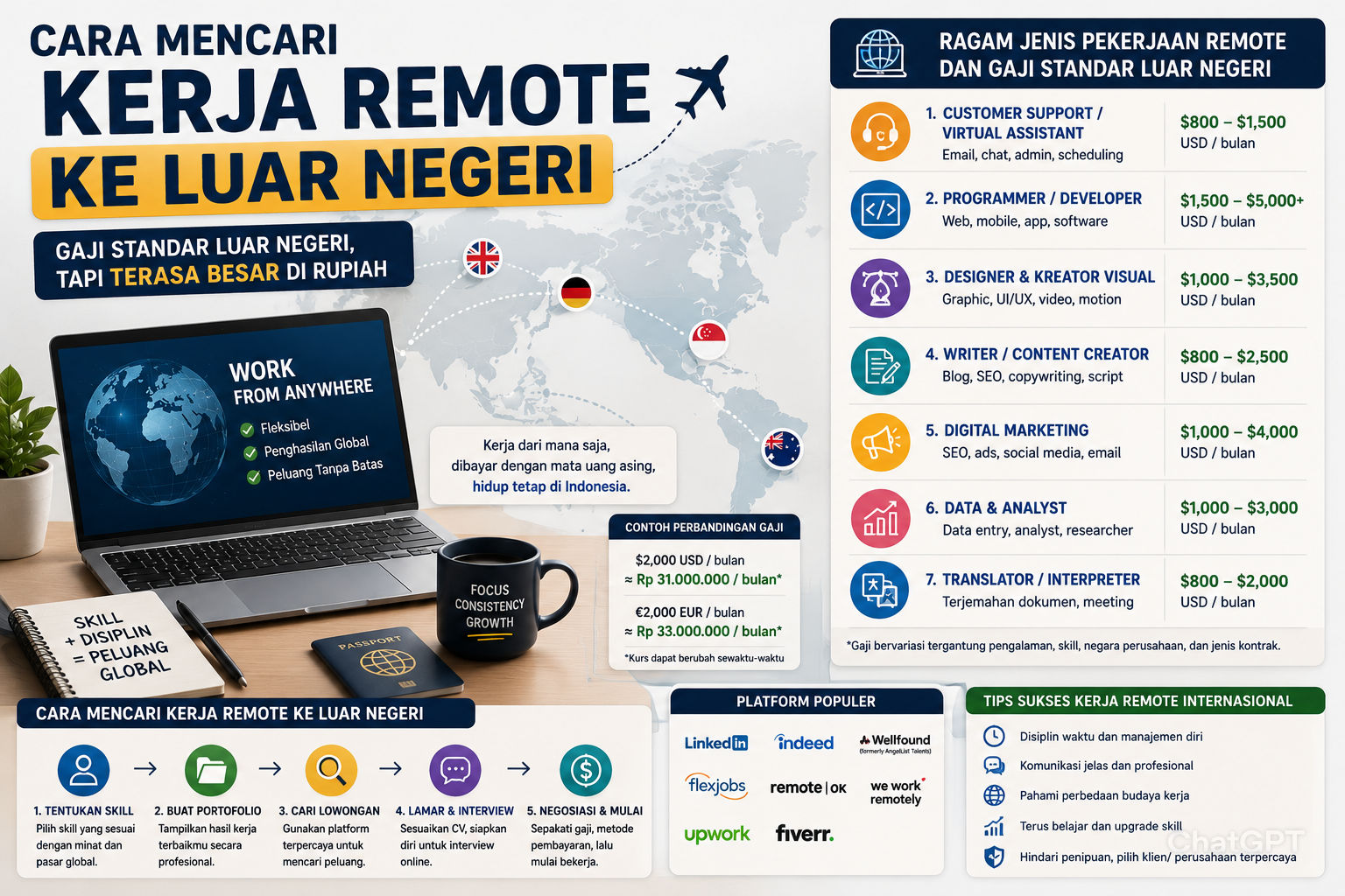 Cara Mencari Kerja Remote ke Luar Negeri dan Ragam Jenis Pekerjaannya, Gaji Standar Luar Negeri tapi Terasa Besar di Rupiah