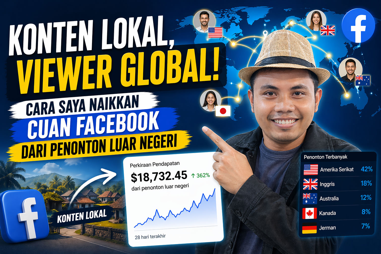 Konten Lokal, Viewer Global! Cara Saya Naikkan Cuan Facebook dari Penonton Luar Negeri