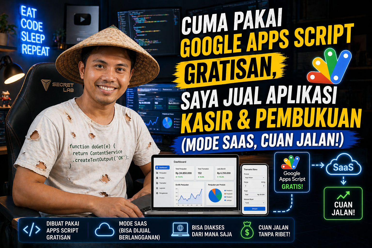 Cuma Pakai Google Apps Script Gratisan, Saya Jual Aplikasi Kasir & Pembukuan (Mode SaaS, Cuan Jalan!)