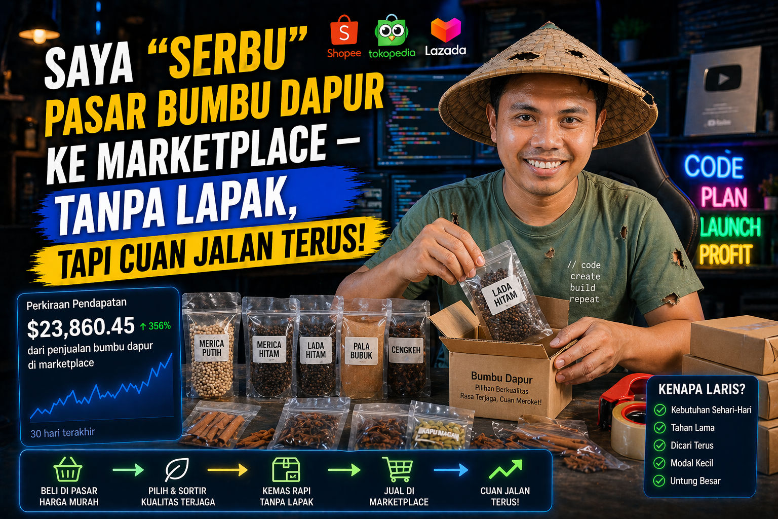 Saya “Serbu” Pasar Bumbu Dapur ke Marketplace — Tanpa Lapak, Tapi Cuan Jalan Terus!