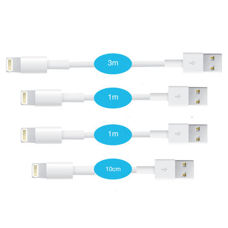 Multi-length Lightning Charge & Sync Cables - 4 Pack - White