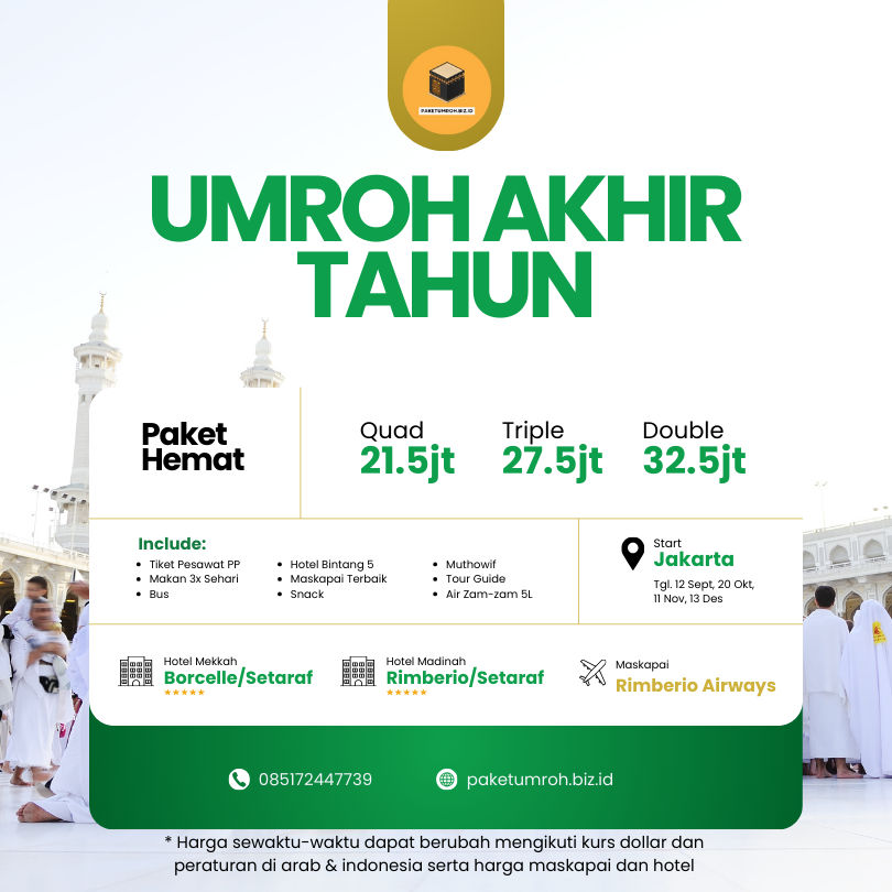 Paket Umroh April 2025 Bondowoso Gratis Tiket Pesawat PP untuk Pendaftaran Awal