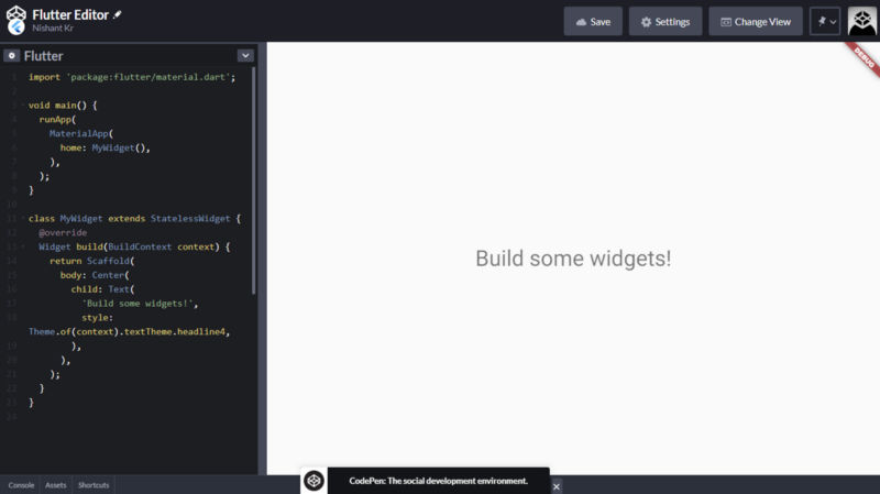 Default Flutter Editor on Codepen