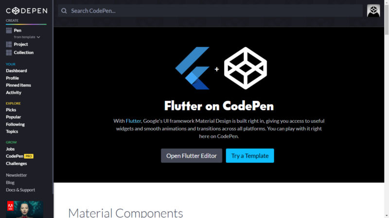 Flutter on Codepen