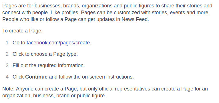 Steps to create Facebook Page