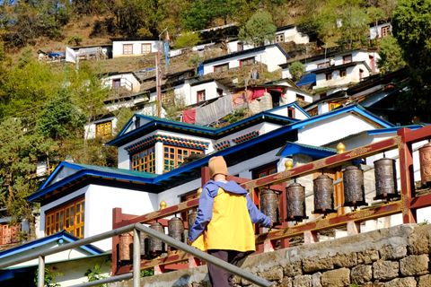 tibetan village colorful houses mountains