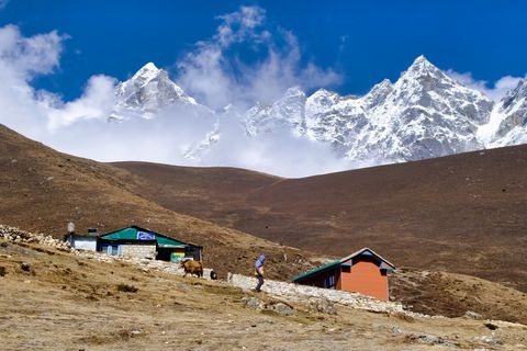 hiker in lungden mountain village