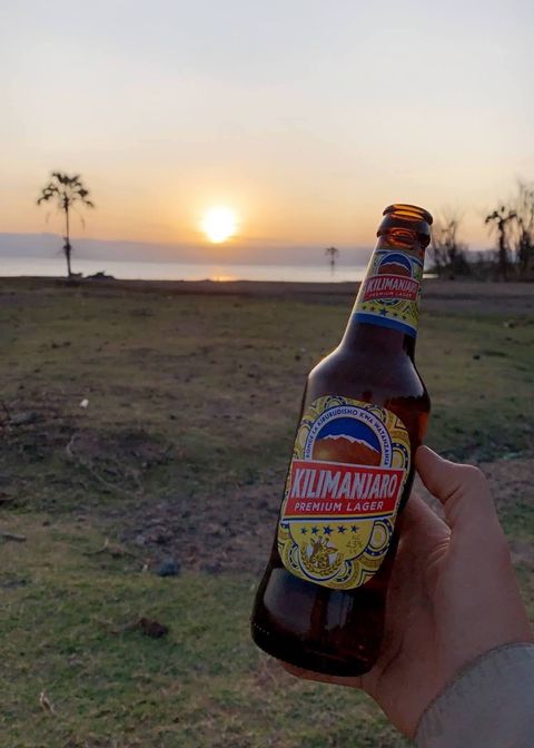 beer at sunset