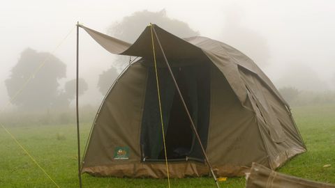 open tent in fog