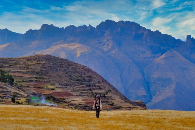 hiker walking on rice terraces