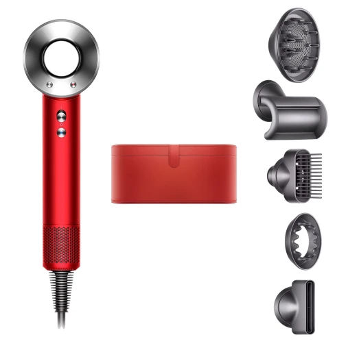 Фен Dyson Supersonic HD07 (красный) с 5 насадками и боксом красного оттенка, фото 1