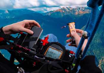 <p>Photoshop montage over the pilots shoulder while flying. The bag could serve as a way to get a snack and the velcro powerframe, as a place to attach navigational instruments. </p>