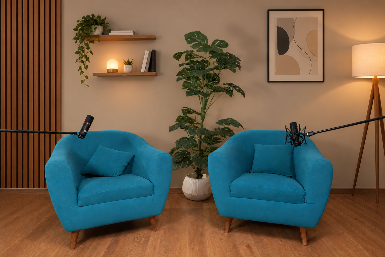Warm podcast lounge set