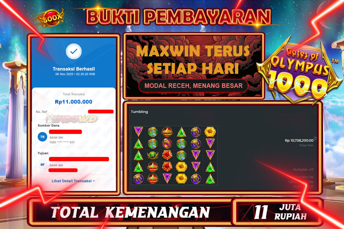 INDOWD JACKPOT SLOT GATES OF OLYMPUS 1000 Rp11.000.000,- LUNAS