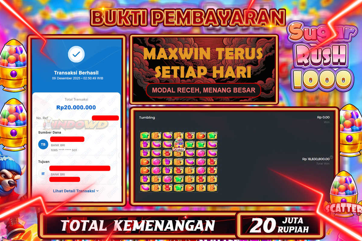 INDOWD JACKPOT SLOT SUGAR RUSH 1000 Rp 20.000.000,- LUNAS