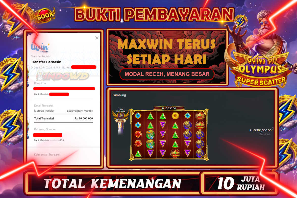 INDOWD JACKPOT SLOT GATES OF OLYMPUS SUPER SCATTER Rp10.000.000,- LUNAS