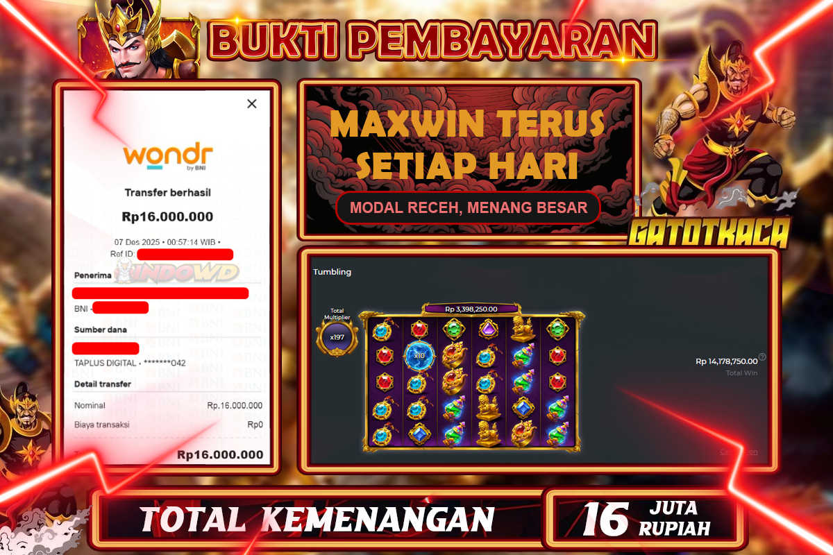 INDOWD JACKPOT SLOT GATES OF GATOT KACA SUPER SCATTER Rp 16.000.000,- LUNAS